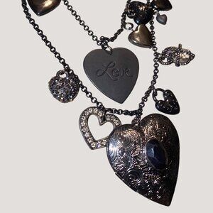 Heidi Klum Multi-Layer Gun Metal Black Heart Necklace Love Pendant Embellishment